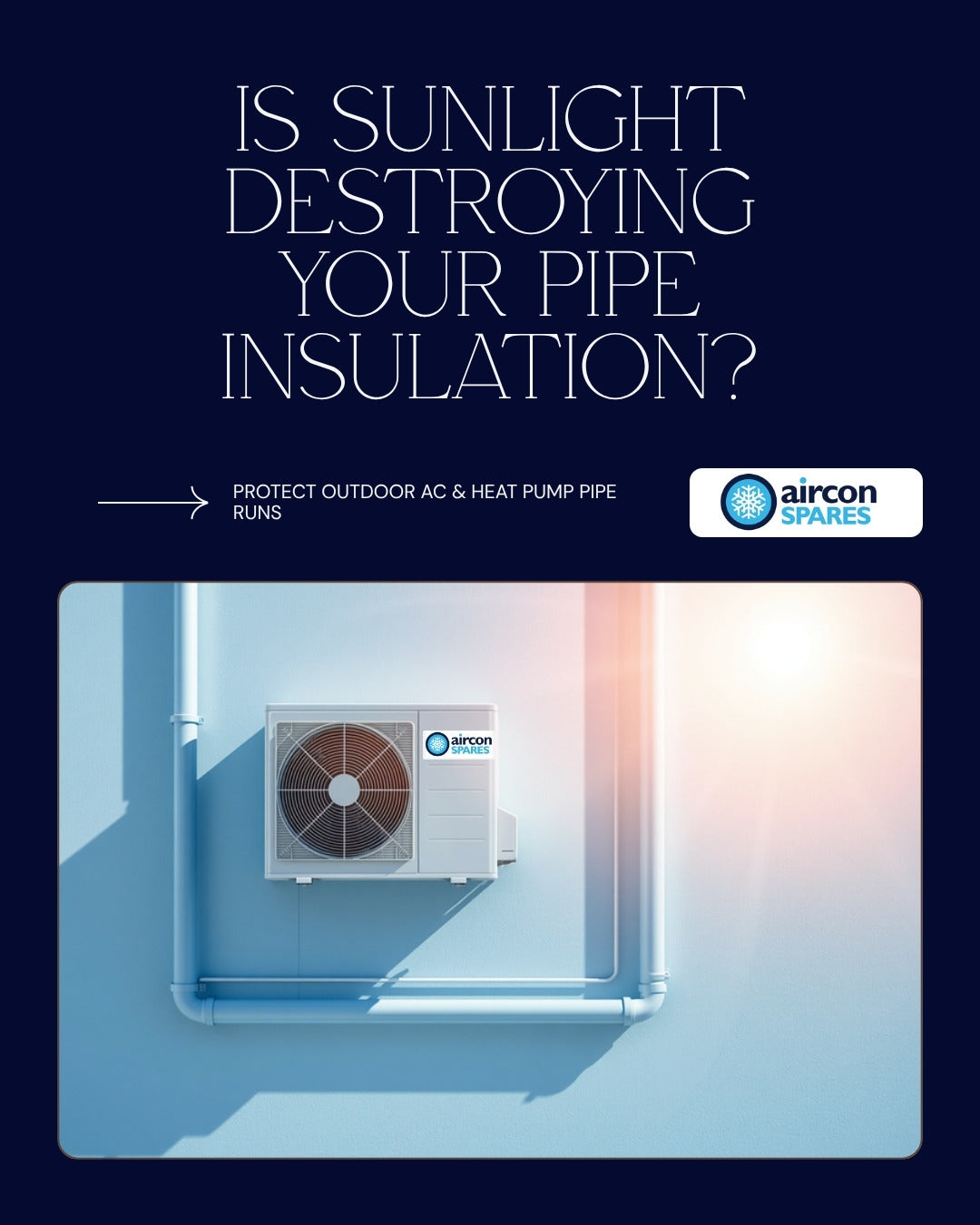 Is sunlight destroying your pipe insulation? Outdoor AC unit with insulated pipework in sunlight