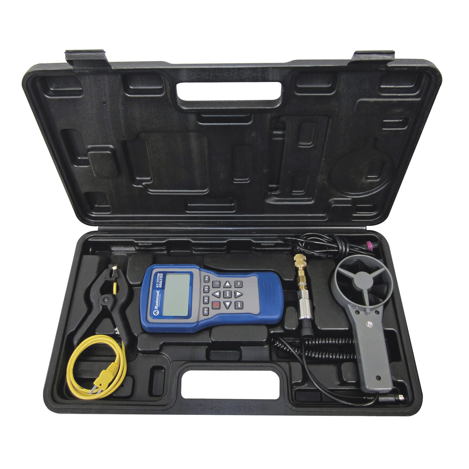 Mastercool 52270-IT — A/C System Analyzer Kit with Round Vane, Clamp-On Thermocouple & Pressure Transducer (English/Italian) - MastercoolTools.com 