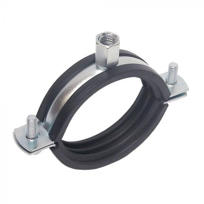 59-66mm Rubber Lined Clamp Two Part Zinc Plated Dual Bossed M8 M10 Thread
