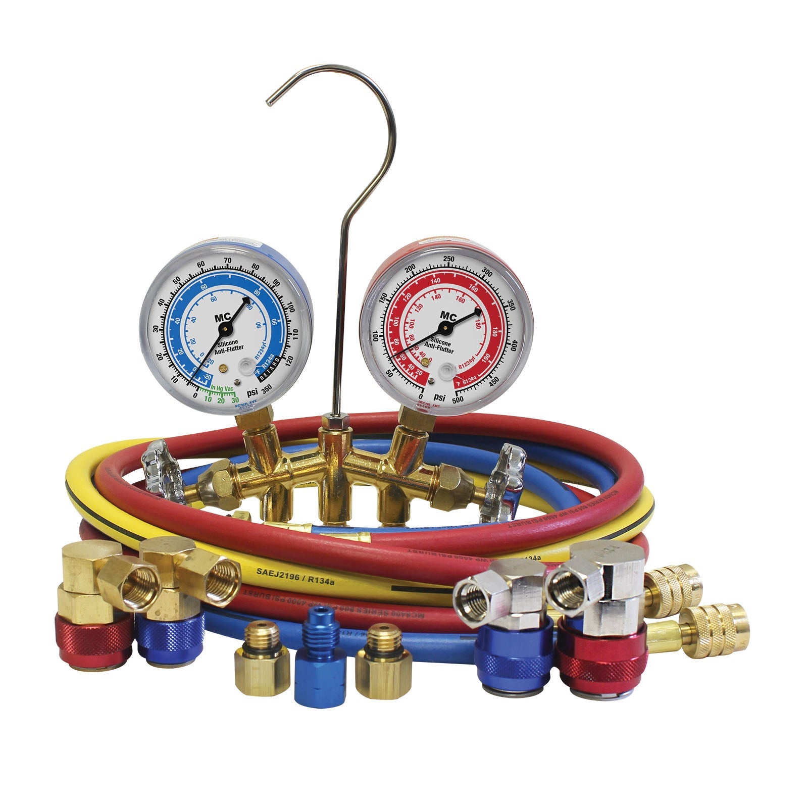 Mastercool 66661-AYF R1234yf/R134a Dual Brass Manifold 3×60" Hoses - MastercoolTools.com 