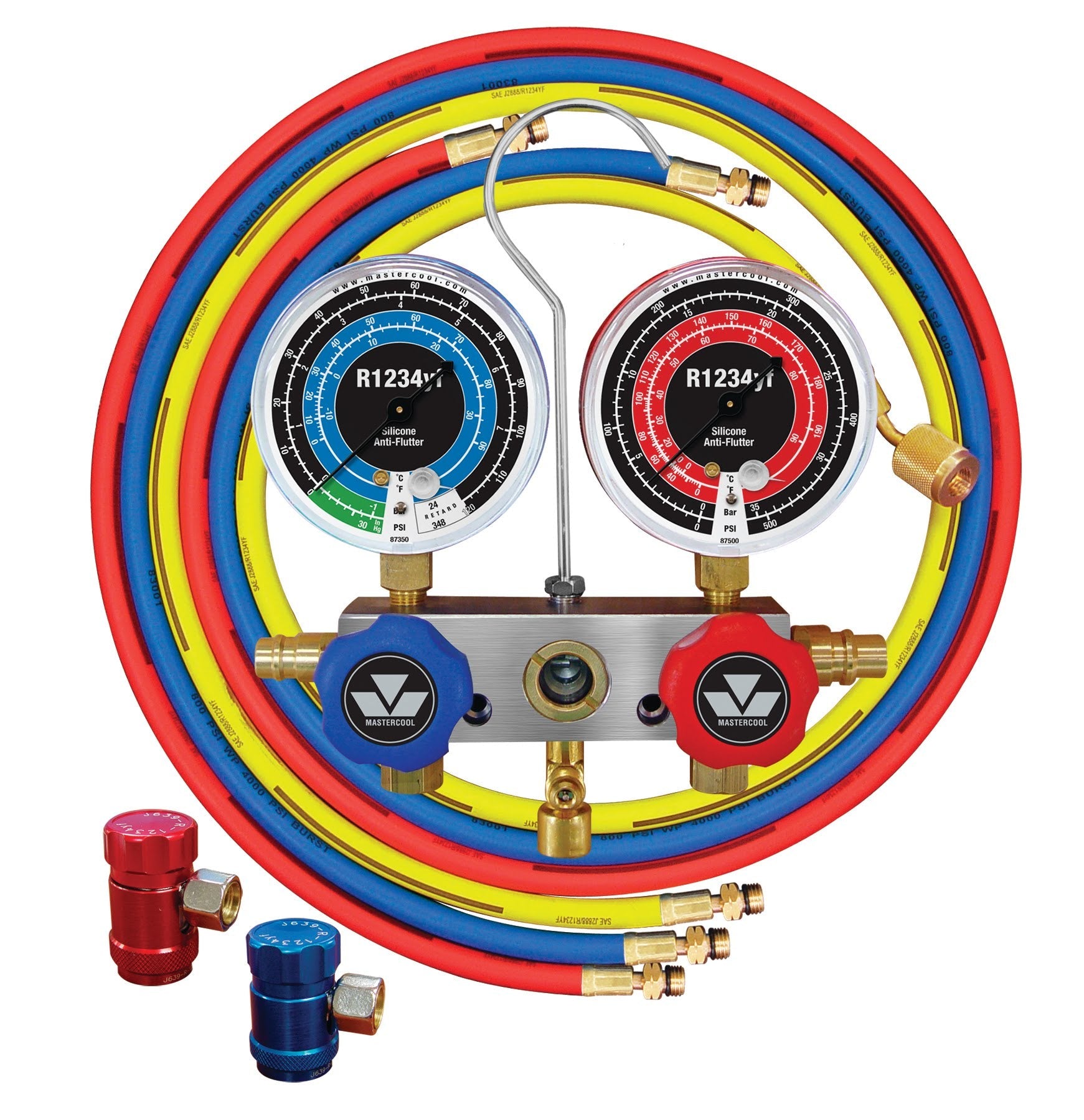 Mastercool 83272 — 2-Way Piston Valve Manifold for R1234yf - MastercoolTools.com 