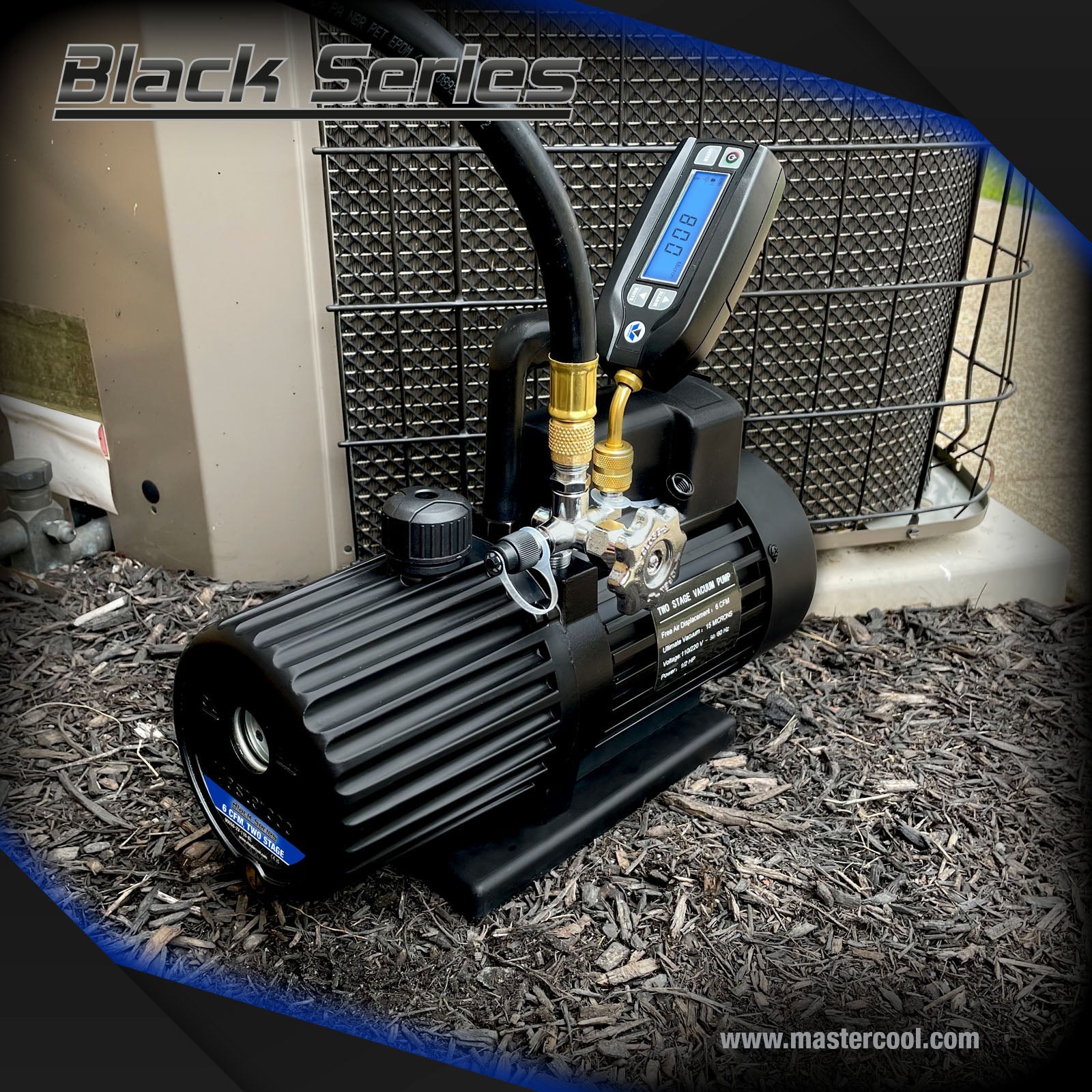 Mastercool 90063-2V-220-BL — Black Series 2-Stage Vacuum Pump 70 lit/min 50Hz 1/3 HP - MastercoolTools.com 