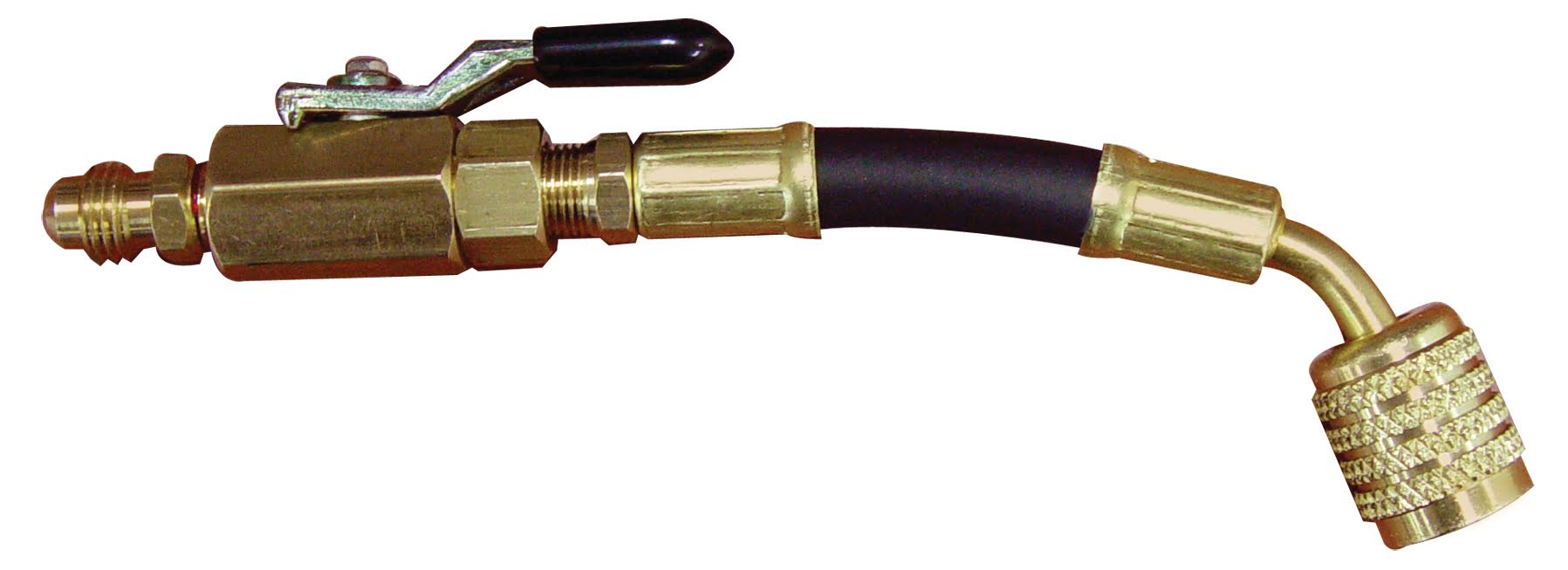Mastercool 90411 — Flex Adapter with Ball Valve 1/4" to 5/16" SAE (1/2-20 UNF) for R410A - MastercoolTools.com 