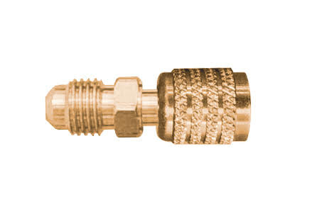 Mastercool 90413 — R410A Straight Adapter 1/4" FL-M x 5/16" Swivel-F (1/2"-20 UNF) - MastercoolTools.com 