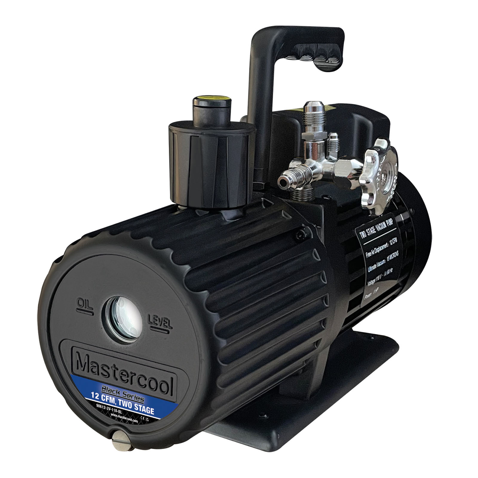 Mastercool 90612-2V-110-BL — Black Series 12 CFM Two-Stage Vacuum Pump - MastercoolTools.com 