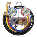 Mastercool 96261-MB — 4-Way Manifold 3/8" Bore 80mm Gauges with Ball Valve Hoses - MastercoolTools.com 