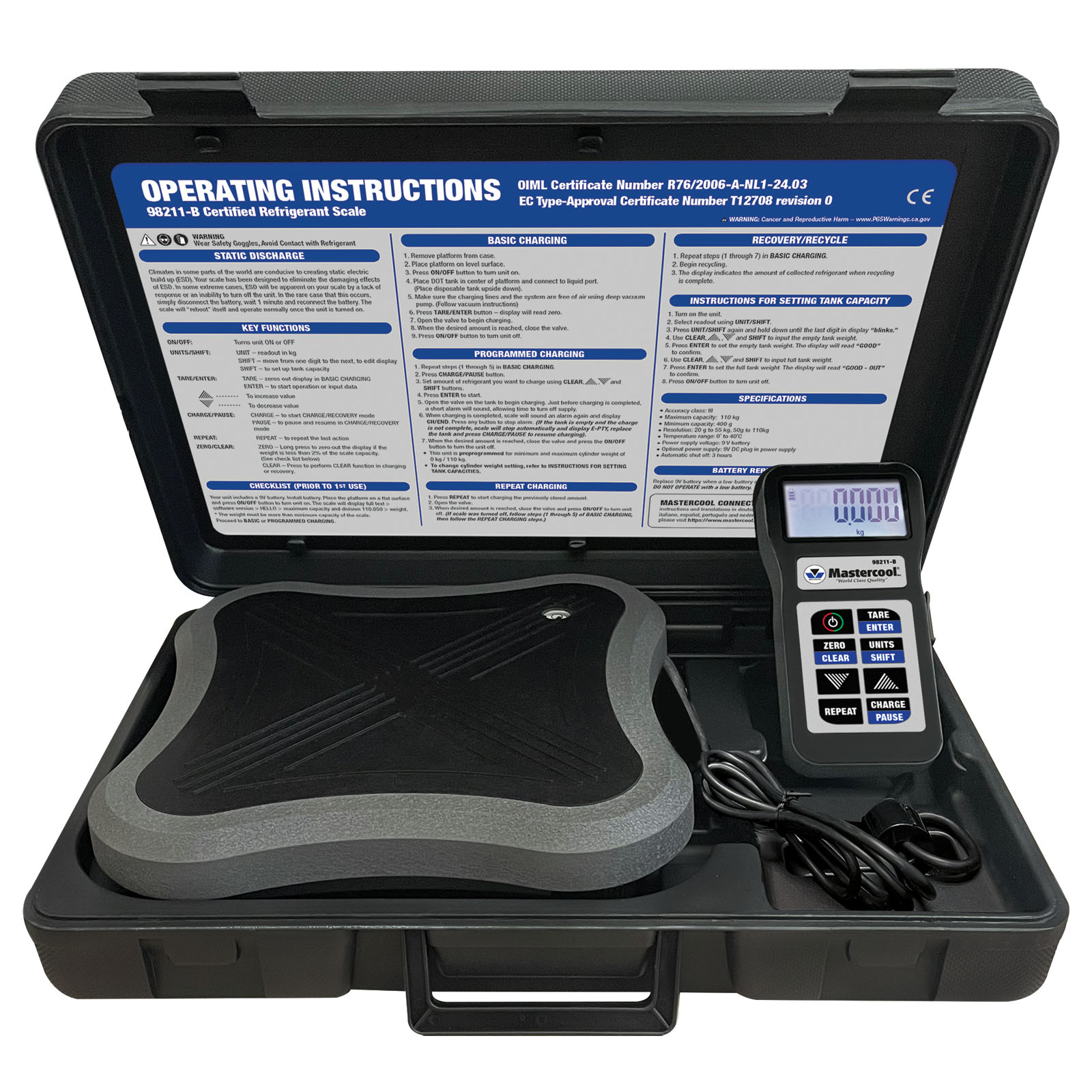 Mastercool 98211-B — Accu-Charge III Certified Electronic Refrigerant Scale 110kg Capacity (Black) - MastercoolTools.com 