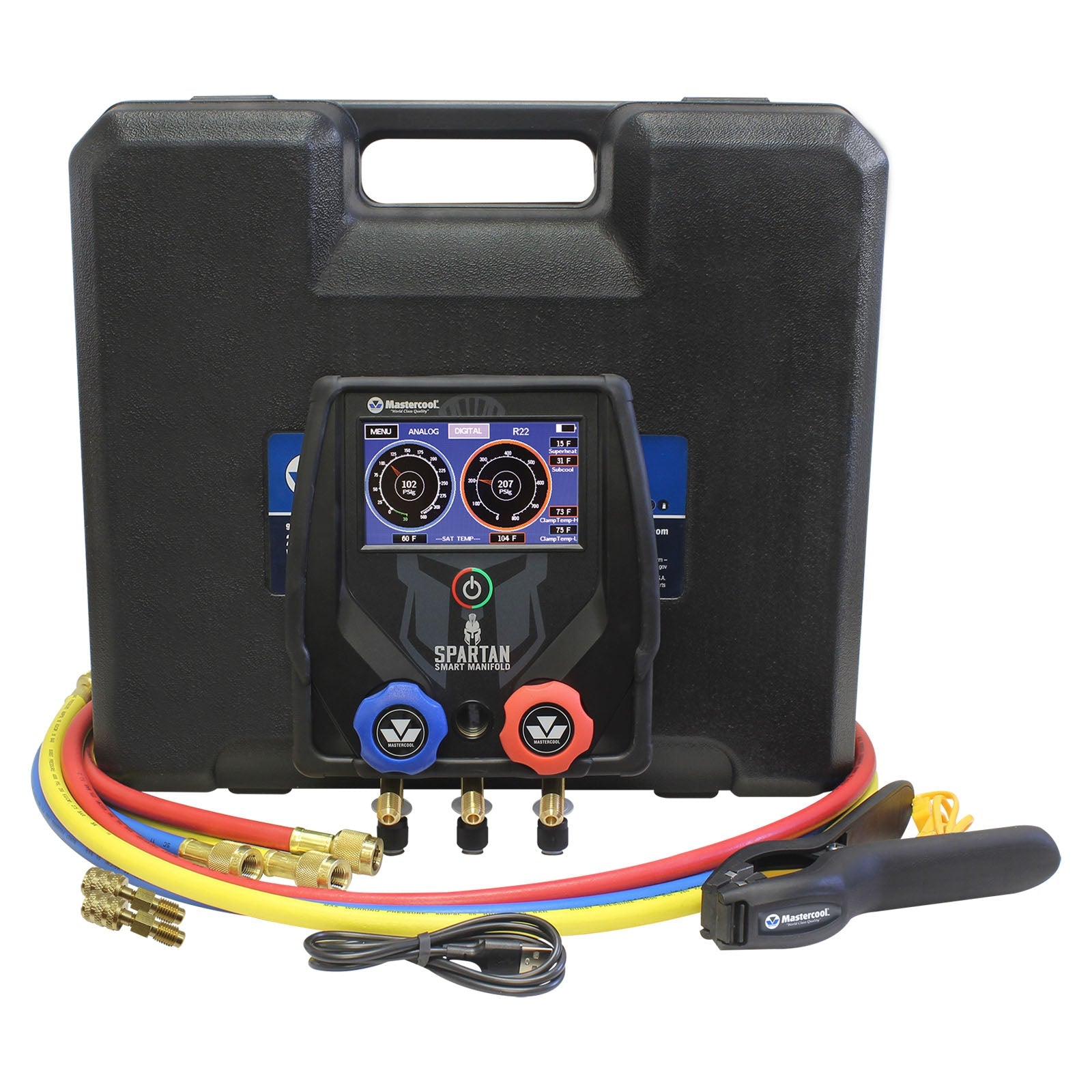 Mastercool 99927-BT — SPARTAN Dig. 2W manifold, 3-180 hoses, temp.clamps - MastercoolTools.com 