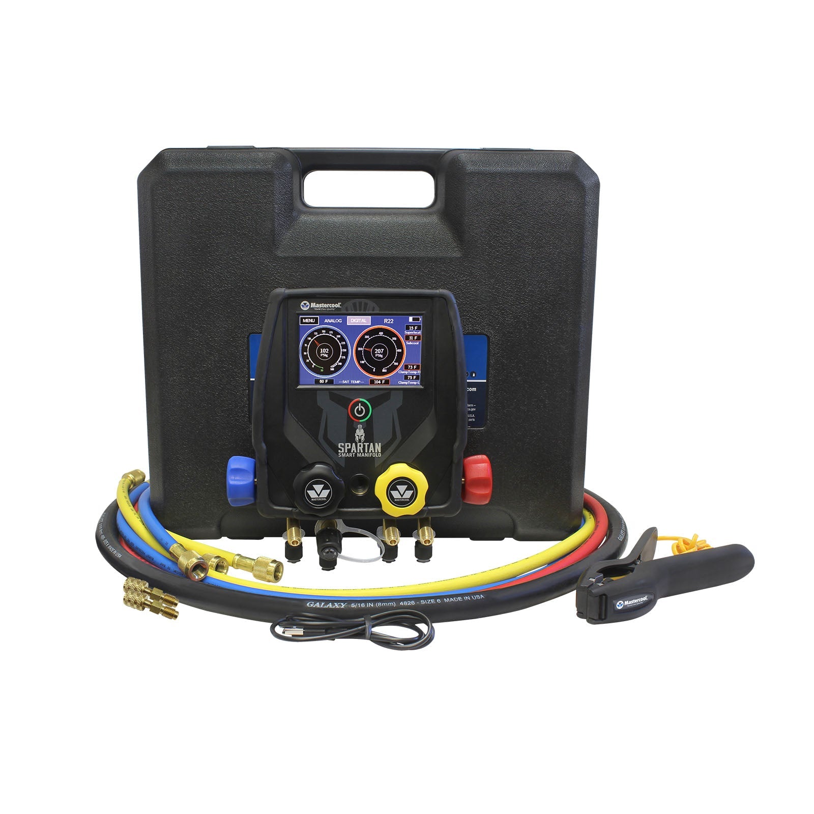 Mastercool 99946-BT-EU — SPARTAN Dig. 4W manifold, 3-150, temp.clamp+90413 - MastercoolTools.com 