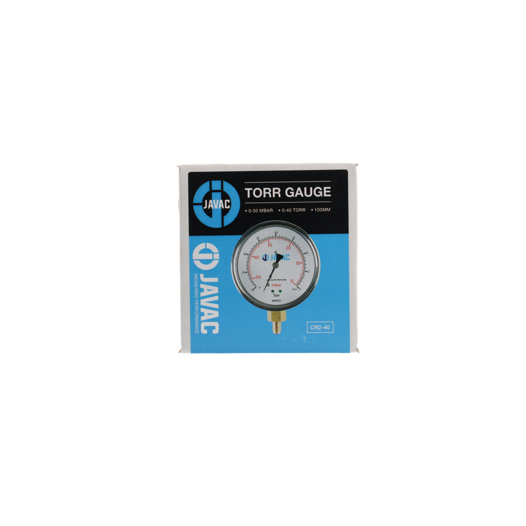 Javac CR2-40 Analogue Vacuum Gauge 0-40 Torr | 100mm | 1/4" Flare | Stainless Steel
