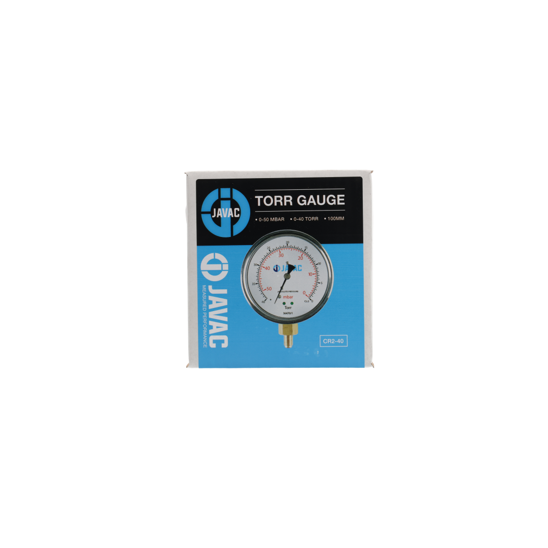Javac CR2-40 Analogue Vacuum Gauge 0-40 Torr | 100mm | 1/4" Flare | Stainless Steel