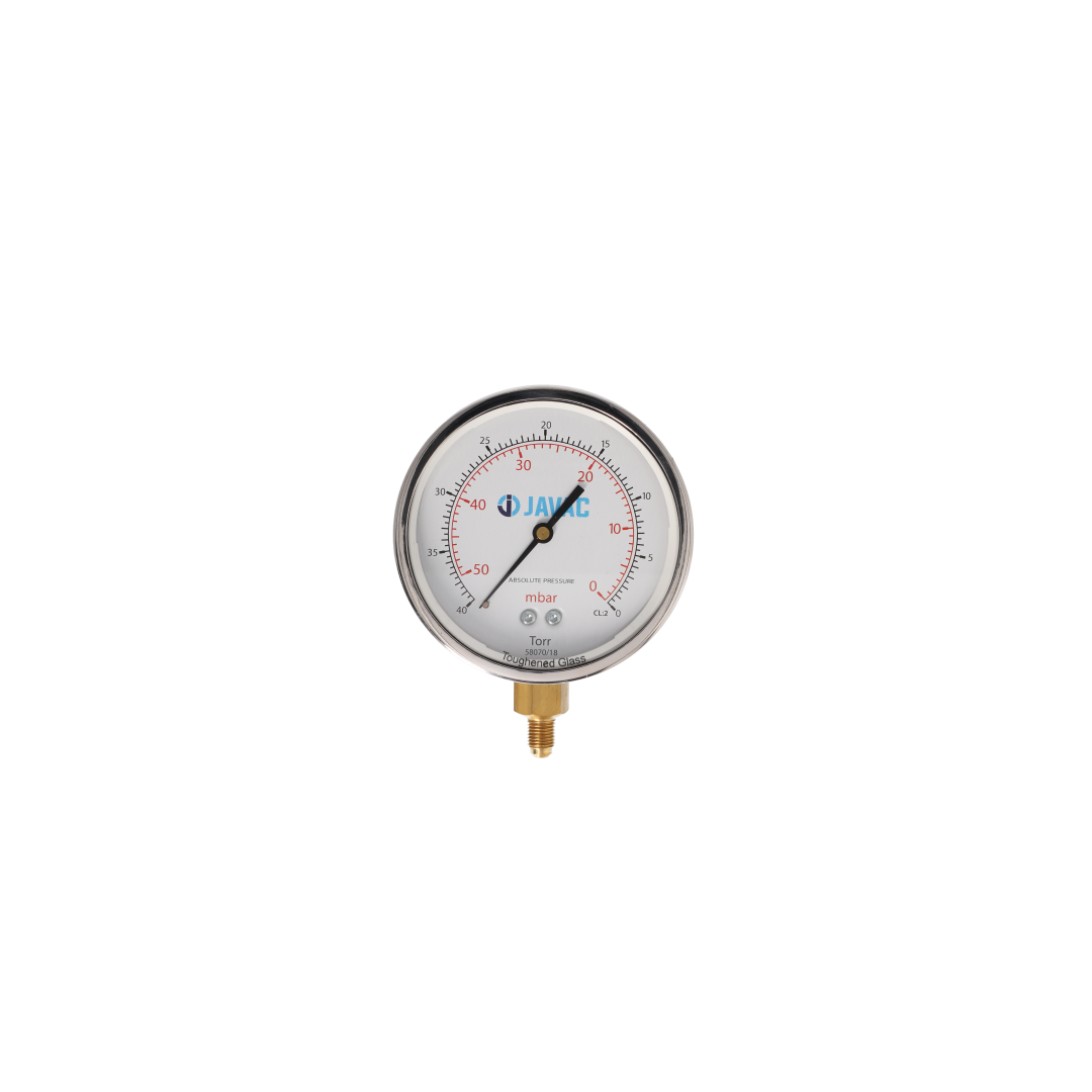 Javac CR2-40 Analogue Vacuum Gauge 0-40 Torr | 100mm | 1/4" Flare | Stainless Steel