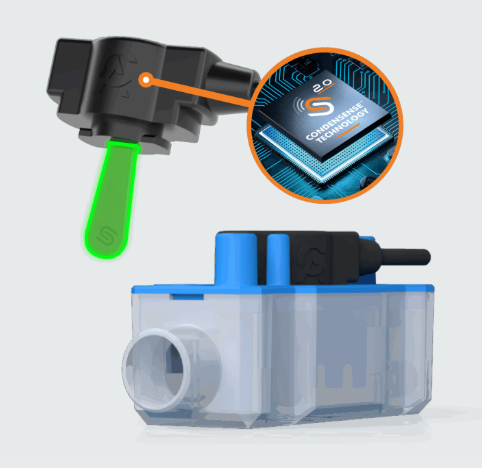 CONDENSENSE™ COMPATIBLE
CondenSense™ with CS2 microchip technology transforms condensate management through intelligent detection and adaptive performance. Filter-free design simplifies installation and maintenance, while its compact size fits space-limited environments.

Engineered for precision over 200 dynamic touchpoints communicate with the CS2 chip for accurate liquid detection, a patented smaller meniscus reduces false triggers from debris and the detachable sensor enables quick servicing without ful