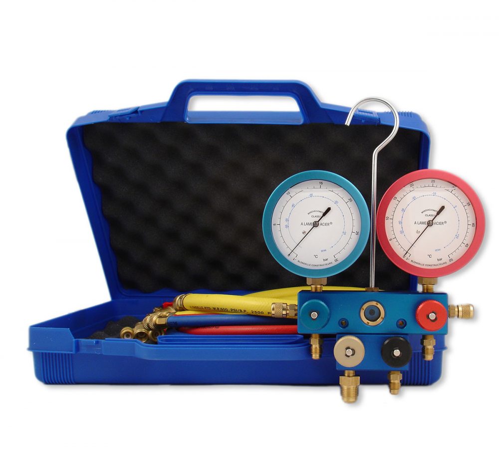 Javac FR1308-4R-E20 CO2 R744 4-valve manifold set with hoses and case