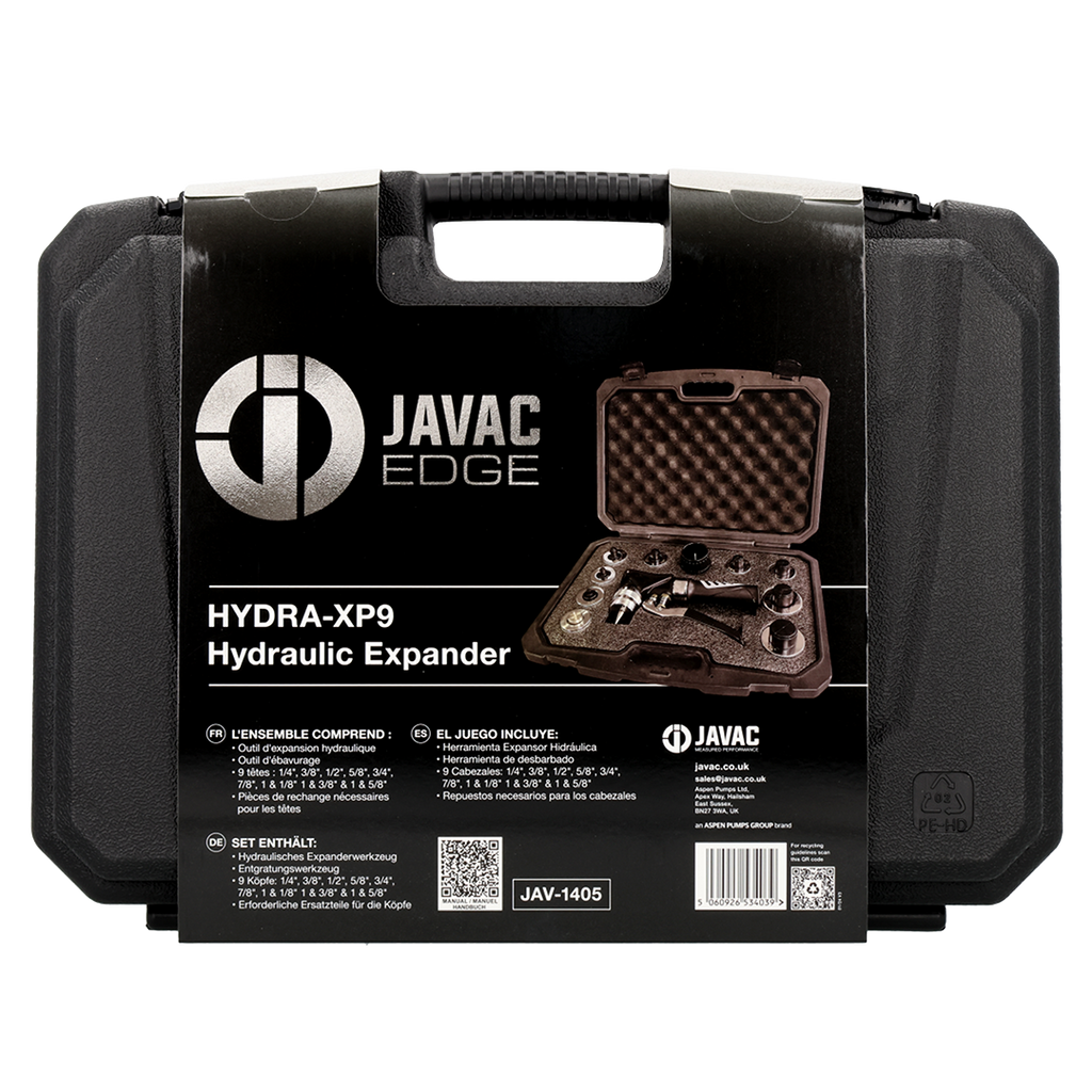 Javac Edge HYDRA-XP9 Imperial Hydraulic Tube Expander Set – JAV-1405 | 9 Sizes 1/4–1-5/8"