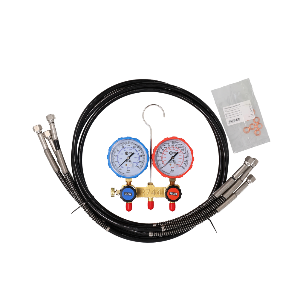 Javac JAV-1558 CO₂ Transcritical Service Manifold Kit with Steel Mesh Hoses & Veto Hose Hauler Bag