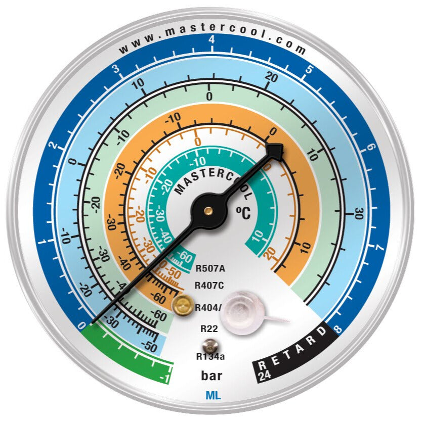 Mastercool ML — Gauge 63mm, LP, Bar/°C, R22-134a-404/7-507 - MastercoolTools.com 