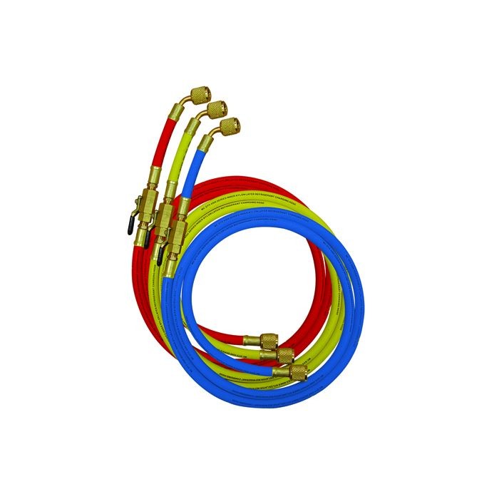Mastercool 1/4 inch Refrigerant Charging Lines 180cm Shut Off Valves