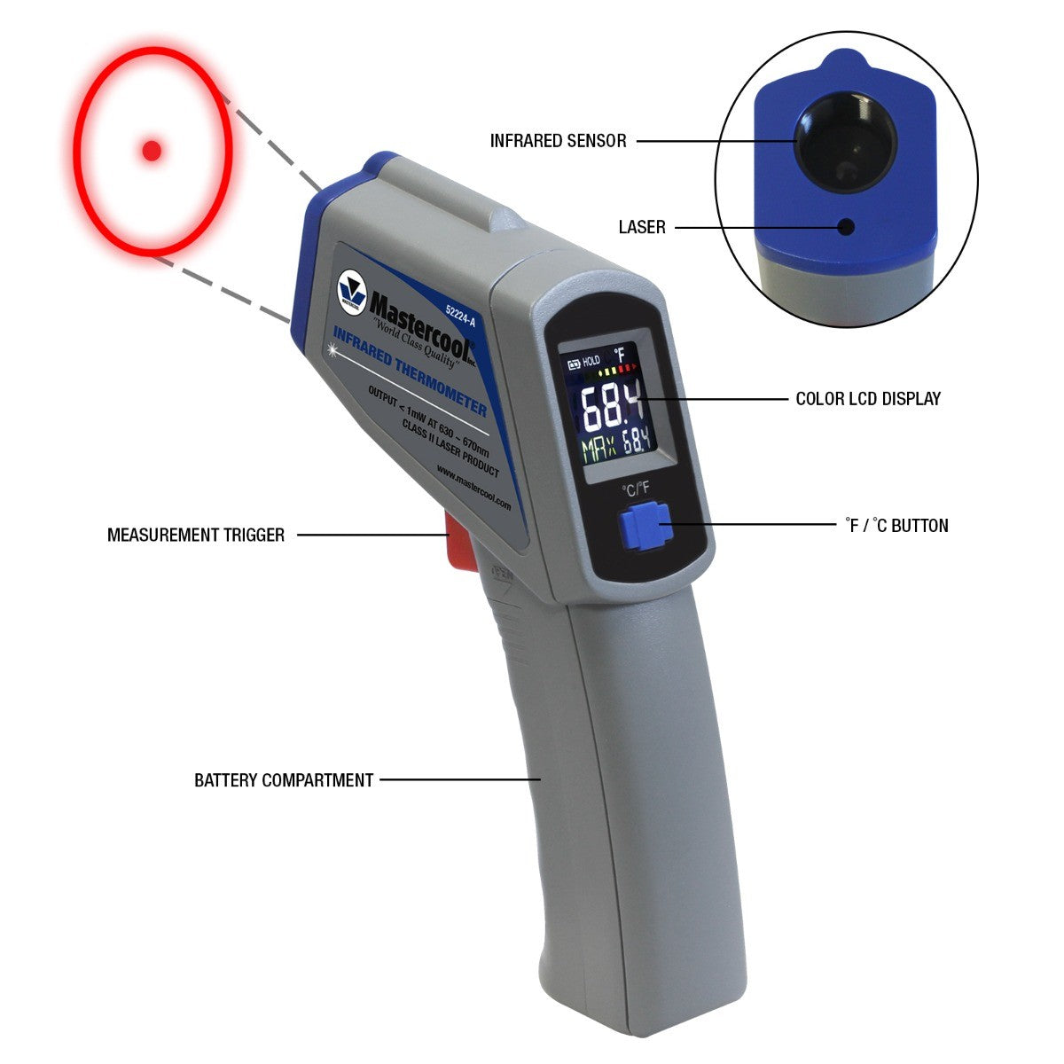 Mastercool 52224-A Infrared Thermometer with Laser -50 to 500°C