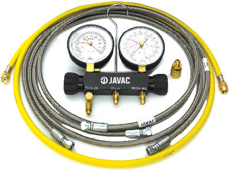Javac PVRSET Stickstoff-Druck- und Vakuumverteilersatz | 2-in-1 | R410A | Mit Schläuchen und Adaptern