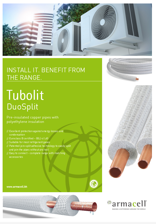 أنابيب نحاسية مزدوجة معزولة مسبقًا ArmaFlex Tubolit DuoSplit مقاس 1/4 بوصة و 3/8 بوصة | ملف 25 متر | DZC-061088/E25