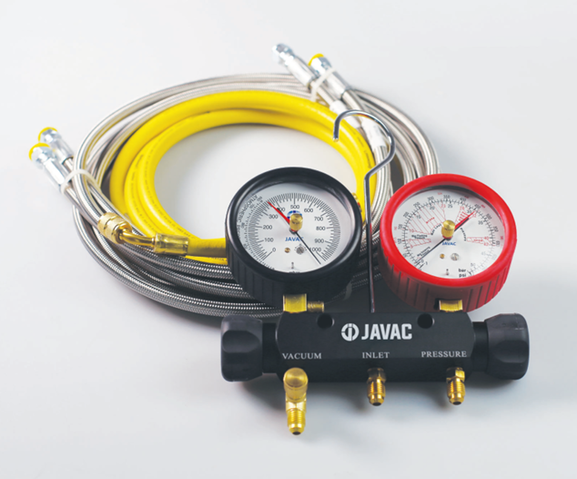 Javac PVRSET Stickstoff-Druck- und Vakuumverteilersatz | 2-in-1 | R410A | Mit Schläuchen und Adaptern