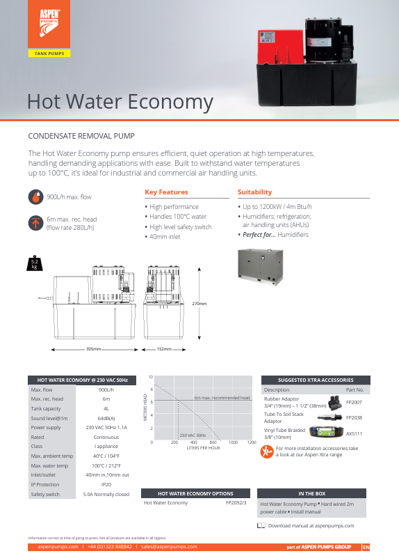 Aspen FP2092 condensate pump dimensions and technical diagram