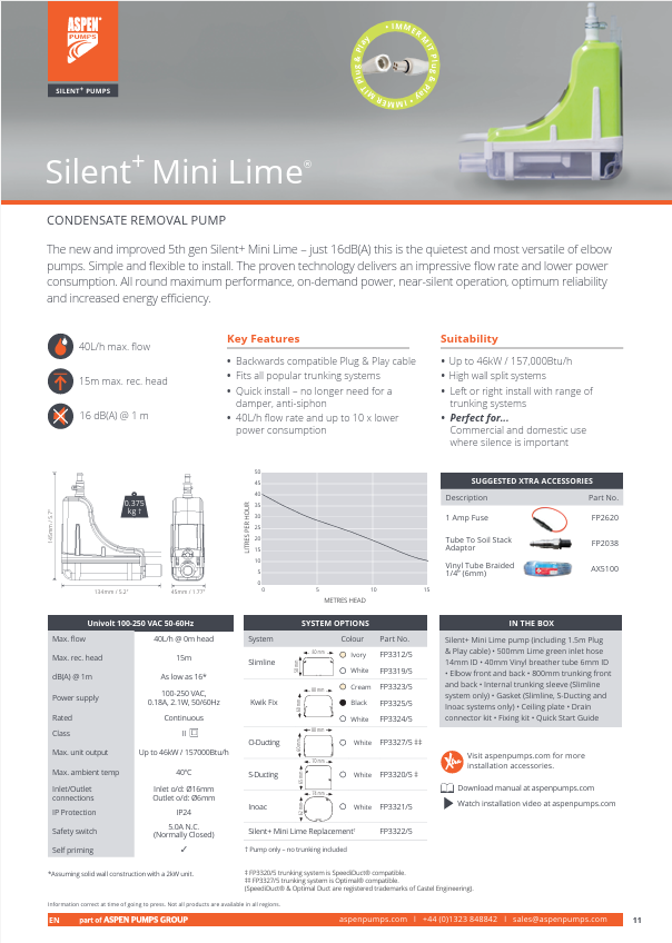 مضخة تصريف المكثفات Aspen Silent+ Mini Lime لأنظمة تكييف الهواء
