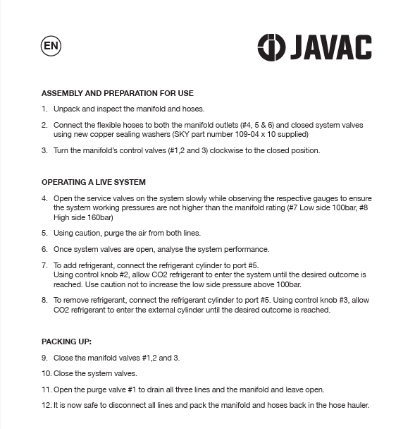 Javac JAV-1558 CO₂ Transcritical Service Manifold Kit with Steel Mesh Hoses & Veto Hose Hauler Bag