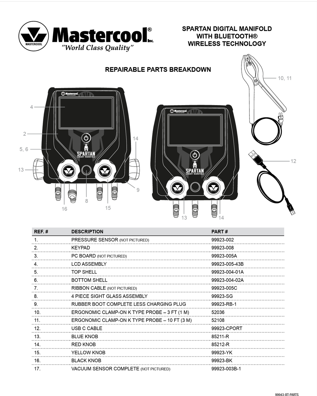 Mastercool 99946-BT-2 Spartan 4-Way Smart Manifold | Bluetooth | 4.3" Touchscreen | Built-in Vacuum Sensor