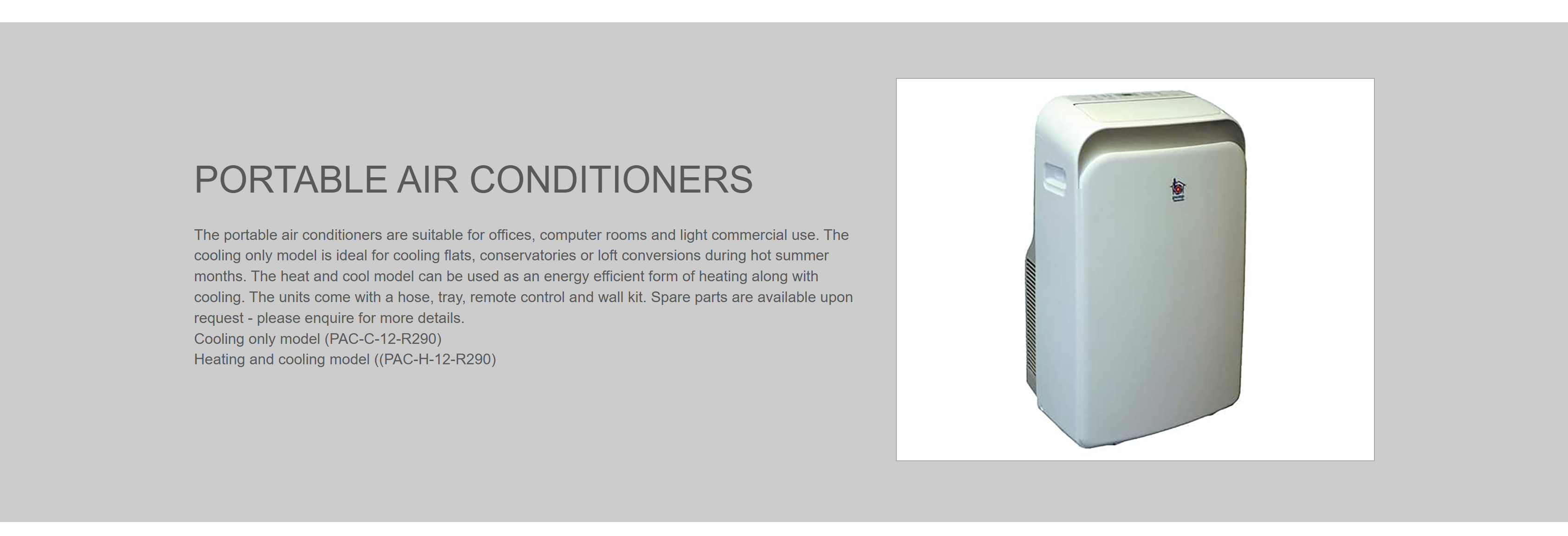Portable air conditioner with text on a gray background