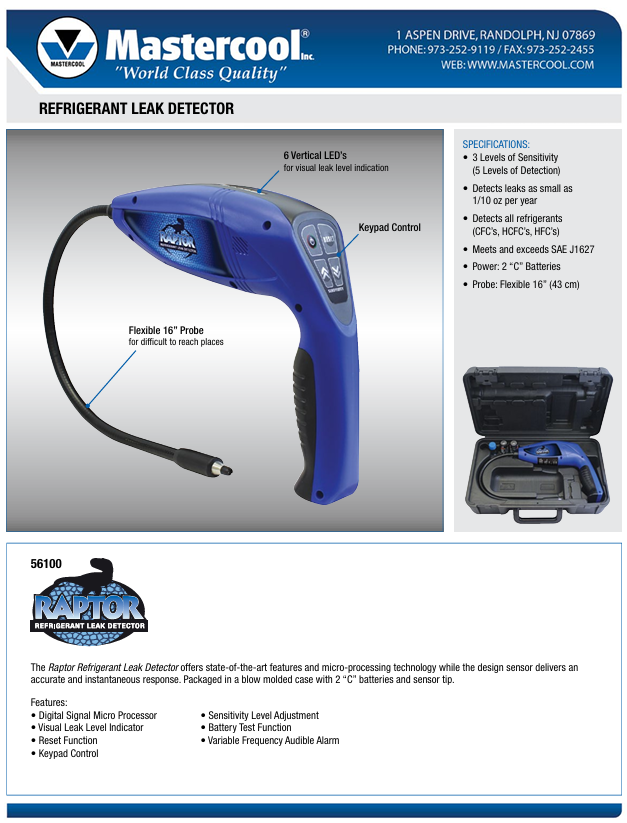 Mastercool 56100 — Raptor Electronic Leak Detector