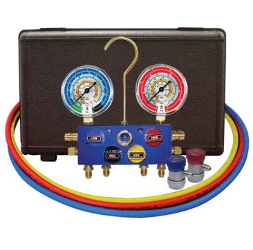 Mastercool 86996-MRB 4 Way Ball Valve Manifold for Automotive AC, Includes Hoses, Couplers
