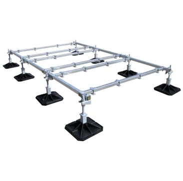 Big Foot B9444 Support System Standard Frame, a 3m x 1.5m metal structure with adjustable legs (290mm to 400mm height) and black square feet for stability, designed to support up to 1200kg of HVAC equipment, shown from a top-down angle, available at airco
