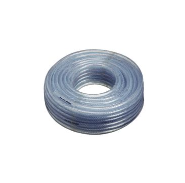 A coil of clear, 10mm reinforced plastic hose.