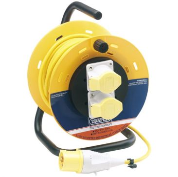 Draper 110v Ac Industrial Cable Reel 25m Dual Socket