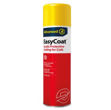 EasyCoat Acrylic Protective Coating for Coils 600ml Aerosol by Aspen Pumps features a yellow and red can with adequate corrosion protection, indicator dye, and rapid drying for air conditioning coils.