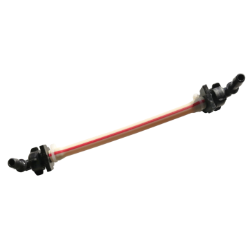 Aspen Pumps FP3394 Replacement Hose Spare Headtube Kit featuring a flexible beige tube with red stripe, black plastic end fittings, and barb connectors for easy HVAC condensate pump installation.