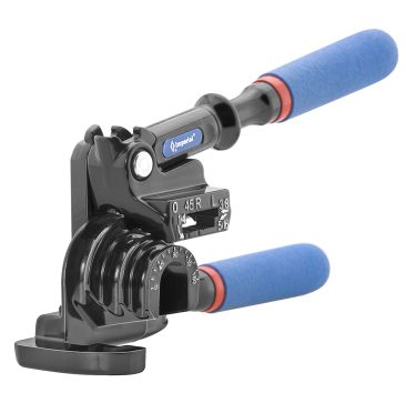 Imperial 470-FH Triple Head 180° Tube Bender with Roto-Lok™ Indexing Handle, featuring a black die-cast aluminium body, blue cushion grips, and calibrated markings for 3/16”, 1/4”, 5/16”, and 3/8” tubing.