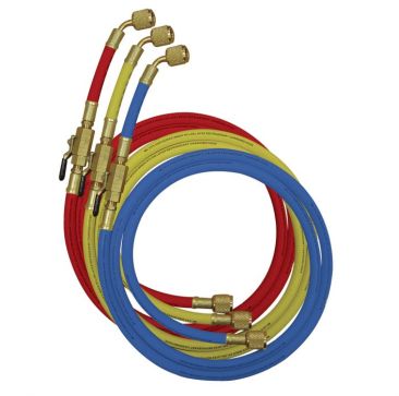 Mastercool Hose Set 3 x 180cm Nylon Barrier Man Shut Off Valve 1/4