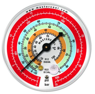 Mastercool Replacement Gauge 80mm, HP, Psi/Bar/C, R12, R22, 134a, 404A