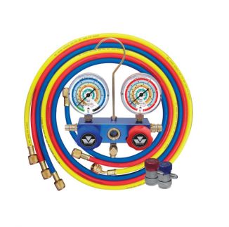 Mastercool 1/4 Auto Air Con 2 Way Manifold with Lines and Couplers