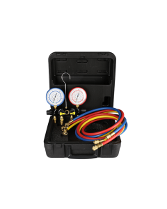 Javac 2 Valve Manifold R410A/R32, 3 x 72 x 1/4-5/16 inch Hoses, Case, Sight Glass