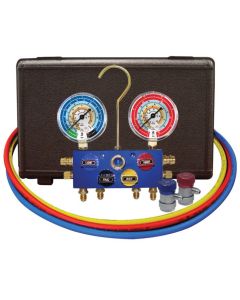 Mastercool 86996-MRB 4 Way Ball Valve Manifold for Automotive AC, Includes Hoses, Couplers