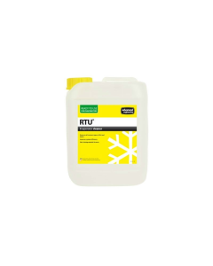 Aspen Pumps RTU EC Evaporator Cleaner 5L bottle with yellow cap, featuring a yellow label with "RTU Evaporator cleaner" text, a snowflake design, and "Ready to Use for Evaporators" and "Advanced Engineering" branding, used for cleaning air conditioning co