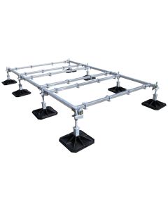 Big Foot B9444 Support System Standard Frame, a 3m x 1.5m metal structure with adjustable legs (290mm to 400mm height) and black square feet for stability, designed to support up to 1200kg of HVAC equipment, shown from a top-down angle, available at airco