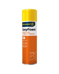EasyFoam Heavy-Duty Condenser Cleaner 600ml aerosol can with yellow top, orange body, and Advanced logo, featuring foaming action for removing stubborn dirt from condenser coils.