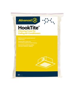 HookTite Cleaning Cover for Ceiling Air Conditioners by Advanced, pack of 5, ideal for cassette units and chilled beams, protects walls and carpets during cleaning, universal size suitable for ceiling units up to 1000mm x 1000mm, featuring a diagram of a 