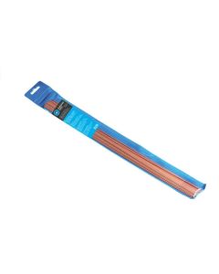 Image of a 1kg pack of Javac S2 Brazing Rods in blue plastic packaging with a hanging tab containing multiple copper-coloured brazing rods for HVAC applications, isolated on a white background.