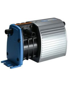 BlueDiamond MINIBLUE X87-504 Condensate Pump with Temperature Sensor, featuring a compact design with a blue mounting bracket, black tubing connections, and a silver housing with cooling fins.